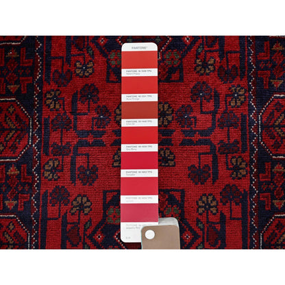 1'9"X4'10" Red, Afghan Khamyab Tribal Design Wool Hand Knotted Runner Rug