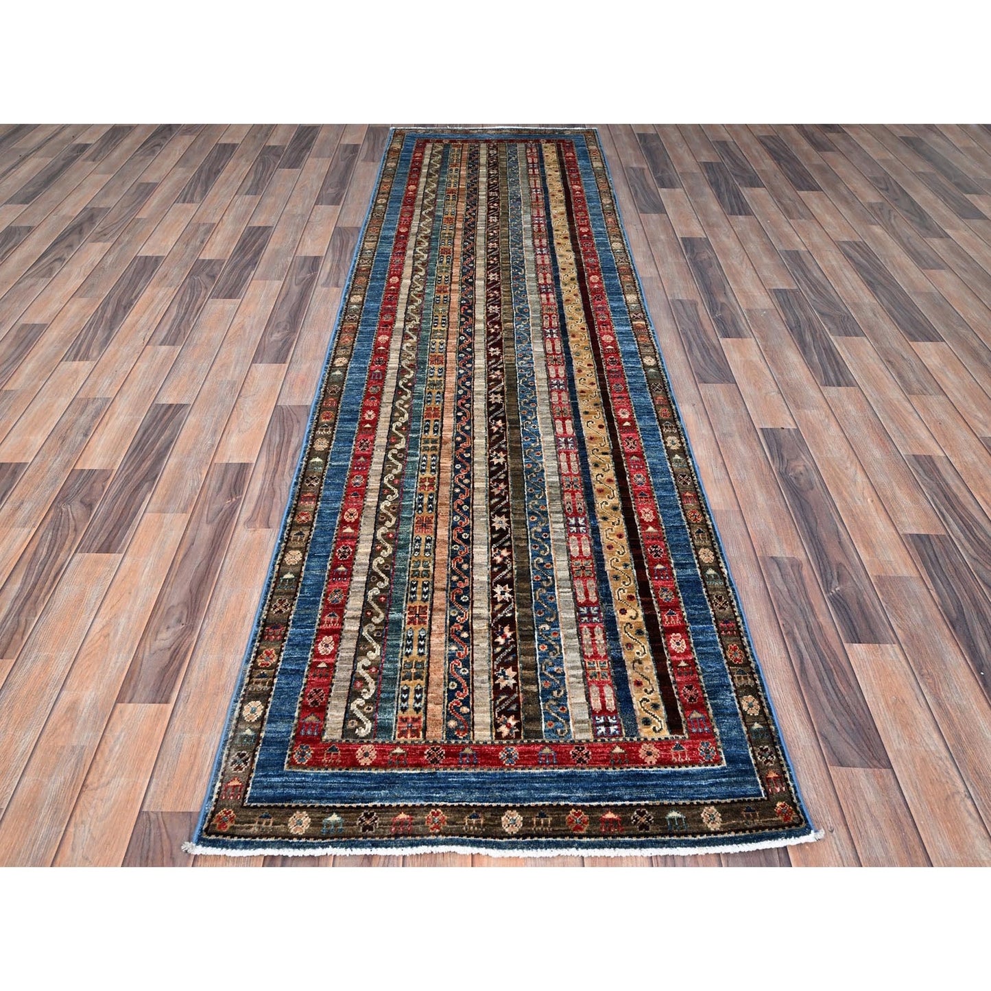 2'10"X9'9" Frosted Almond Ivory Super Kazak Shawl Hand Knotted Runner Rug