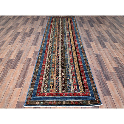 2'10"X9'9" Frosted Almond Ivory Super Kazak Shawl Hand Knotted Runner Rug