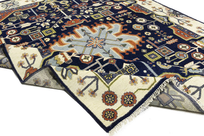 9X12 ft Navy Tribal Heriz Serapi Wool Oriental
