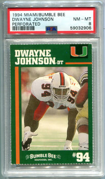 Dwayne Johnson The Rock 1994 Miami Bumble Bee Rookie Card Psa 8 Mint