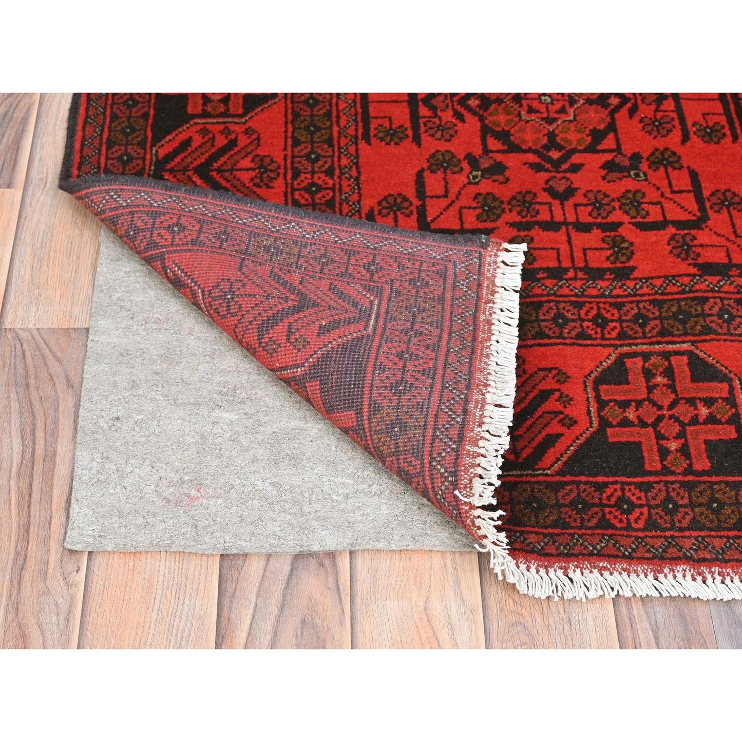 4'2"X6'5" Red Afghan Andkhoy Wool Hand Knotted Oriental Rug