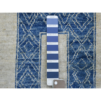 9'2"X11'9" Denim Blue Maze Design Berber Influence Hand Knotted Wool Rug