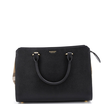 Burberry Banwell Tote Leather And House Check Canvas Small