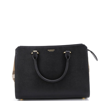 Burberry Banwell Tote Leather And House Check Canvas Small