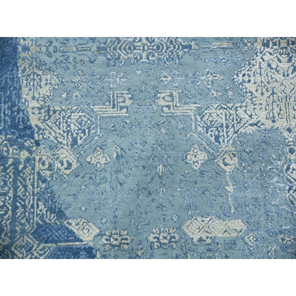 10'2"X10'2" Blue, Hand Knotted Jewellery Design, Wool And Silk Square Rug