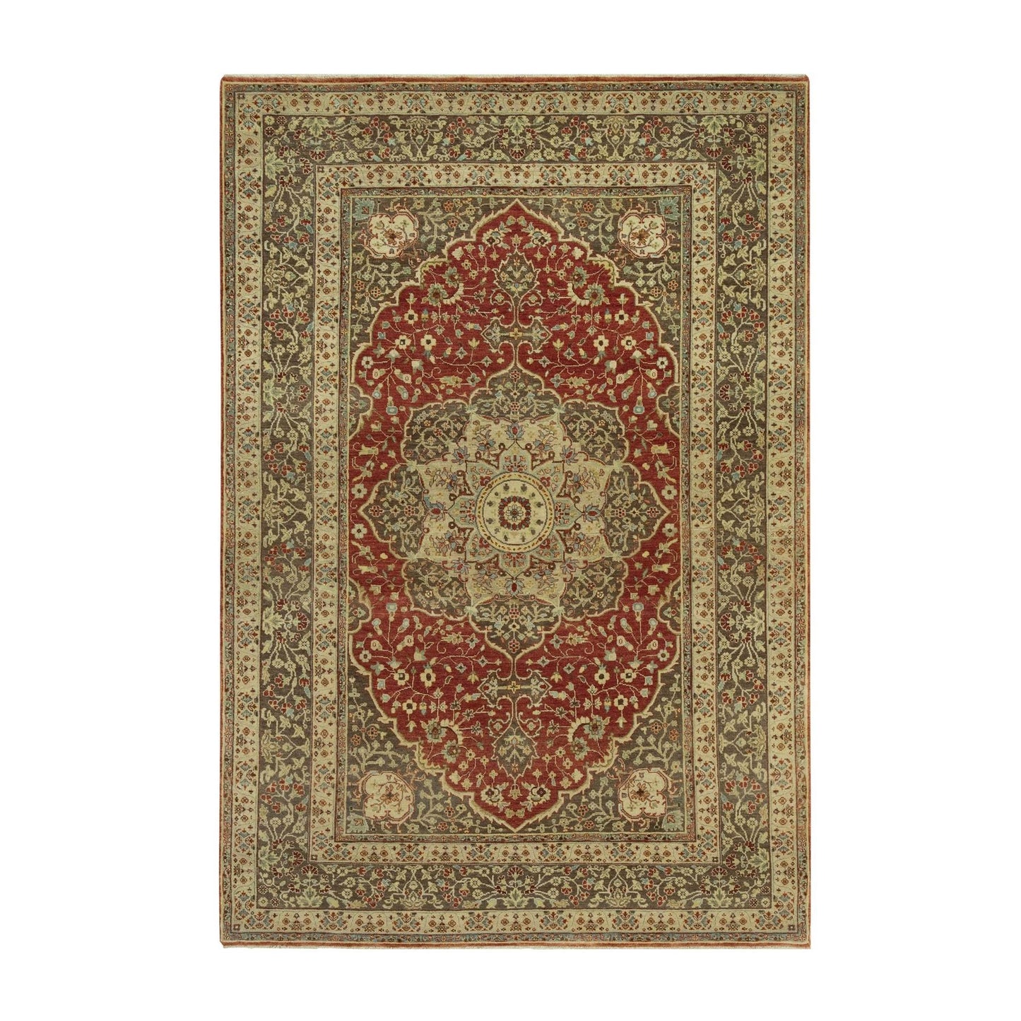 6'2"X9'1" Caliente Red Antiqued Haji Jalili Design Wool Hand Knotted Rug