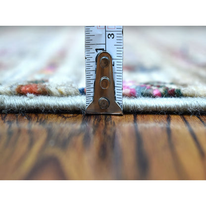 2'9"X7'10" Hand Knotted Beige Super Kazak Khorjin Design Wool Runner Rug