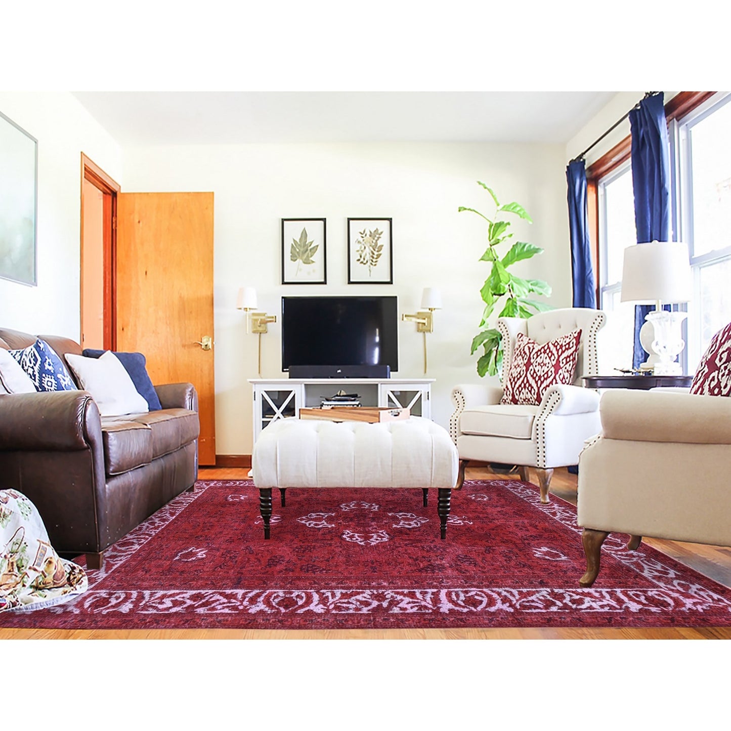 8'7"X10'8" Red Overdyed Pure Wool Zoroastrian Tebraz Hand Knotted Rug