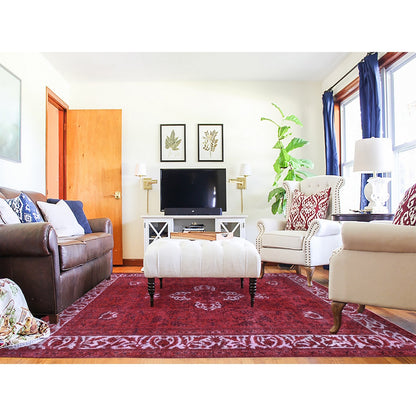 8'7"X10'8" Red Overdyed Pure Wool Zoroastrian Tebraz Hand Knotted Rug