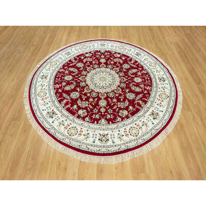 8'X8' Barn Red 250 Kpsi Hand Knotted Nain Soft Wool Oriental Round Rug