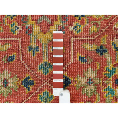 9'X11'9" Red Hand Knotted Antiqued Oushak Design Soft Wool Oriental Rug