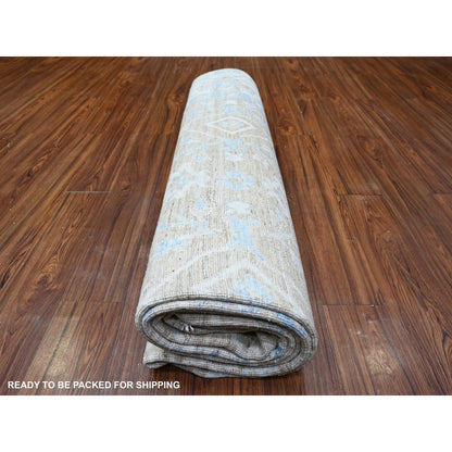 8'9"X12' Brown White Wash Peshawar Wool Hand Knotted Oriental Rug