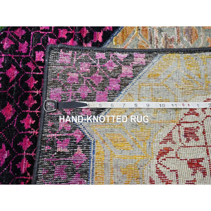 2'9"X8'1" Salsa Red Silk With Wool Mamluk Design Hand Knotted Runner Rug