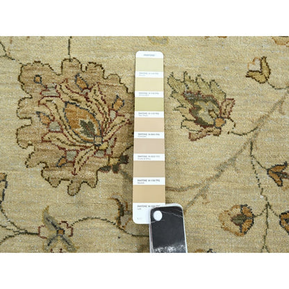 8'X10' Ivory Hand Knotted Agra Ziegler Design Leaf Pattern Pure Wool Rug