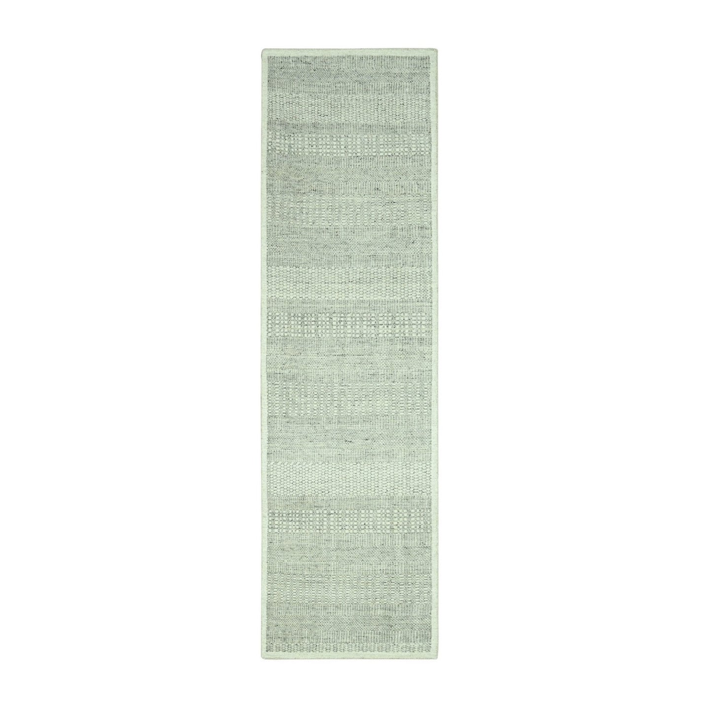 2'7"X8'1" Gray 100% Wool Rug Hand Knotted Oxidized Grass Design Runner
