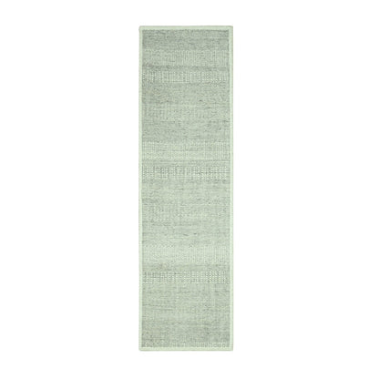 2'7"X8'1" Gray 100% Wool Rug Hand Knotted Oxidized Grass Design Runner