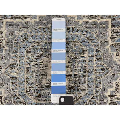 2'7"X8' Beau Blue Silken Mamluk Design Washed Out Hand Knotted Runner Rug