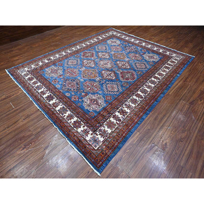 8'X10' Atlantic Blue Super Kazak Tribal Medallions Wool Hand Knotted Rug