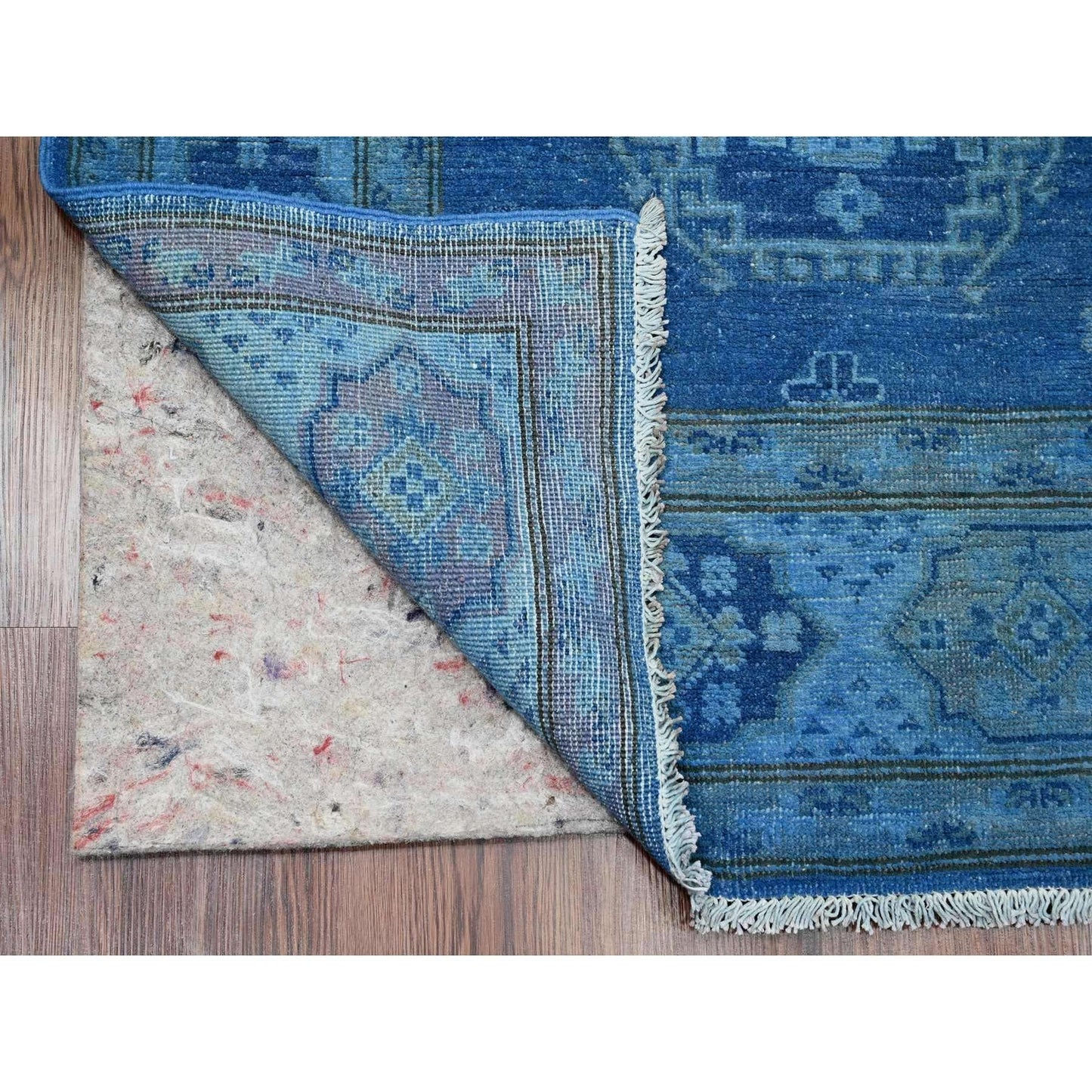 5'9"X8'7" Blue Overdyed Kazak Geometric Design Pure Wool Hand Knotted Rug