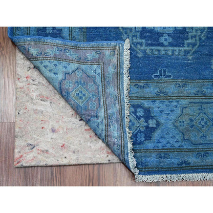 5'9"X8'7" Blue Overdyed Kazak Geometric Design Pure Wool Hand Knotted Rug