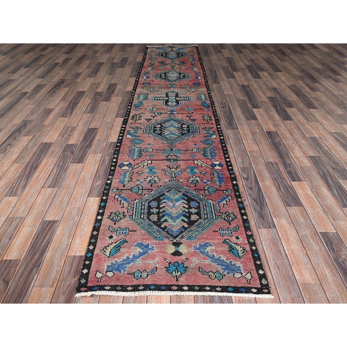 2'7"X12'7" Overdyed Red Vintage Zoroastrian Hand Knotted Wool Runner Rug