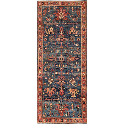 Rug 4'3"x10'3" Sailor Blue Wool Heris All Over Design Hand Knotted Runner