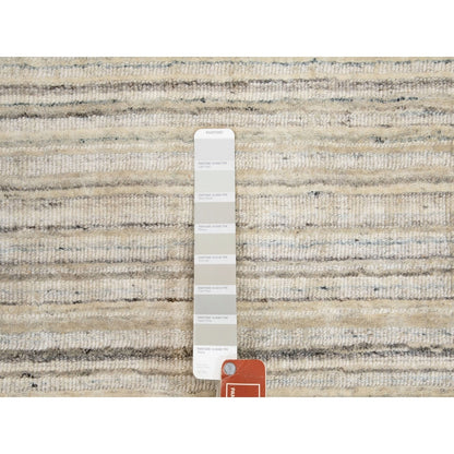 2'6"X9'8" Beige Hand Loomed Organic Wool Modern Runner Oriental Rug