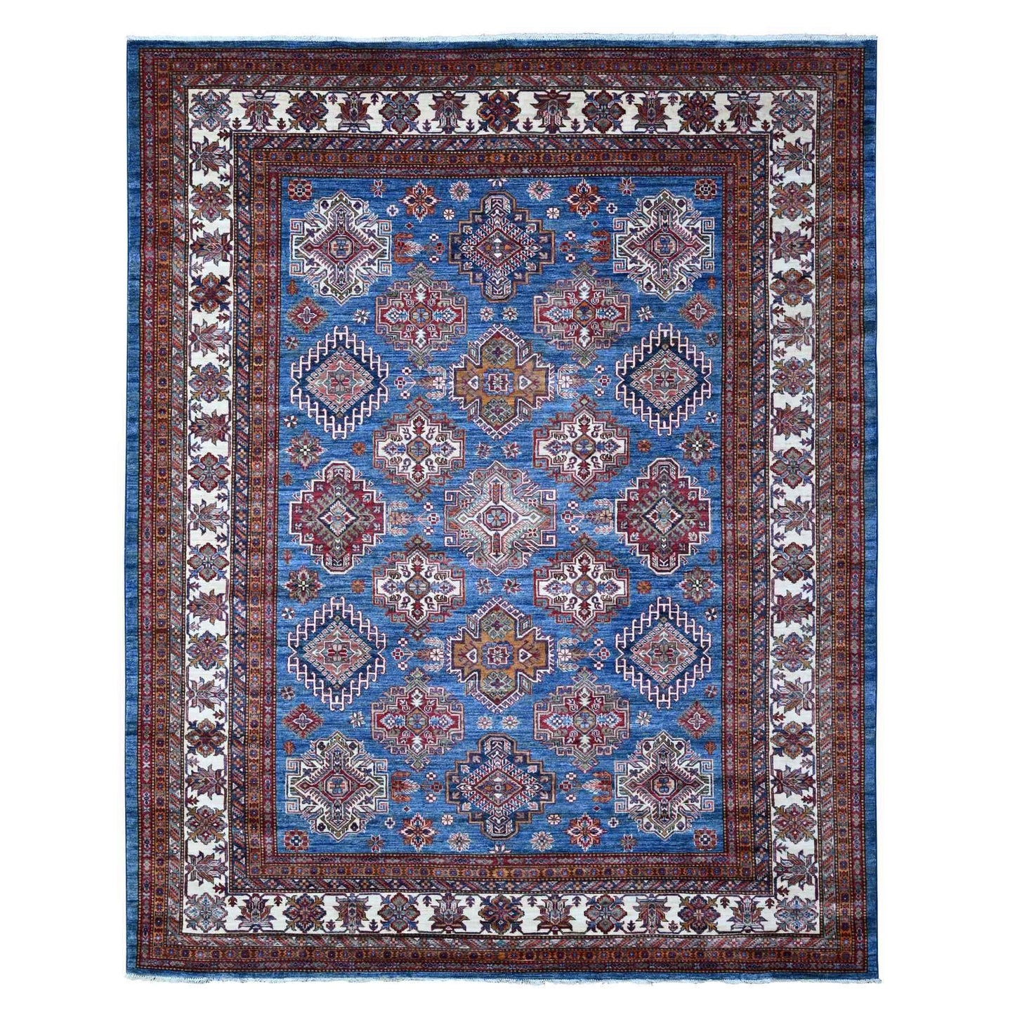 8'X10' Atlantic Blue Super Kazak Tribal Medallions Wool Hand Knotted Rug
