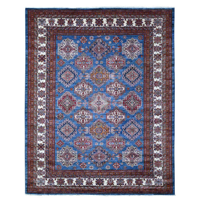 8'X10' Atlantic Blue Super Kazak Tribal Medallions Wool Hand Knotted Rug