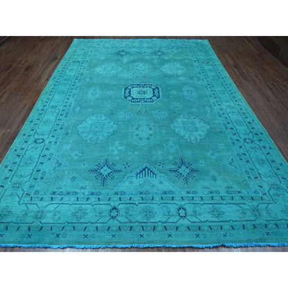 8'9"X11'7" Teal Overdyed Kazak All Over Design Hand Knotted 100% Wool Rug