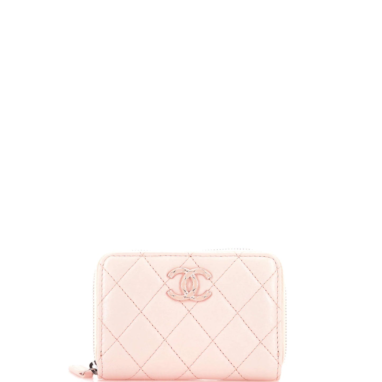 Chanel Cc Enamel Zip Coin Purse Quilted Lambskin