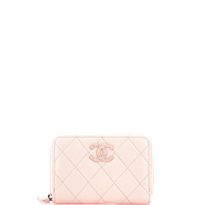 Chanel Cc Enamel Zip Coin Purse Quilted Lambskin
