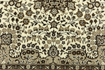 Hand-Knotted Kirman Square Rug Cream Floral Wool