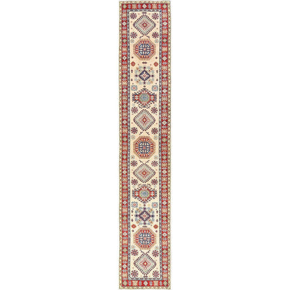 2'7"x15'10" Ivory Kazak Geometric Design Rug Hand Knotted Wool XL Runner