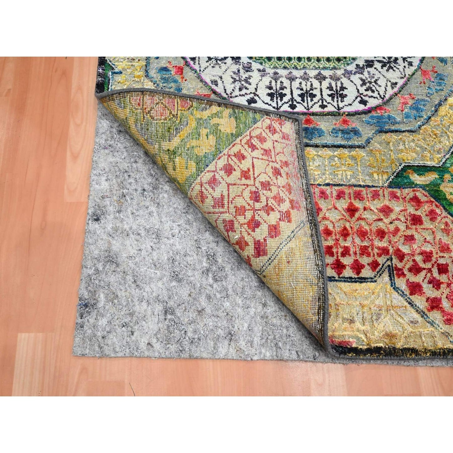 3'2"X5'2" Yellow Colorful Mamluk Design Hand Knotted Silk With Wool Rug
