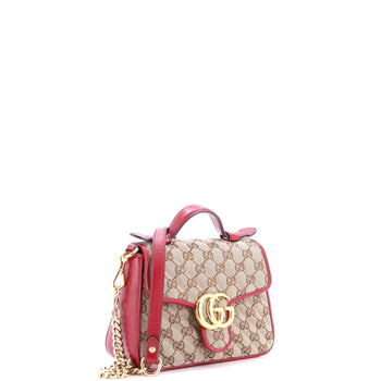 Gucci Gg Marmont Top Handle Flap Bag Diagonal Quilted Gg Canvas With Leather
