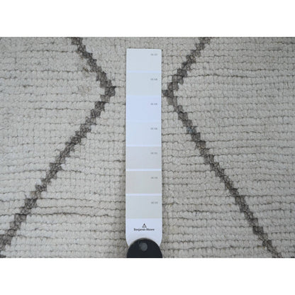 3'3"X15'5" White Geometric Moroccan Weave Wool Hand Knotted Runner Rug