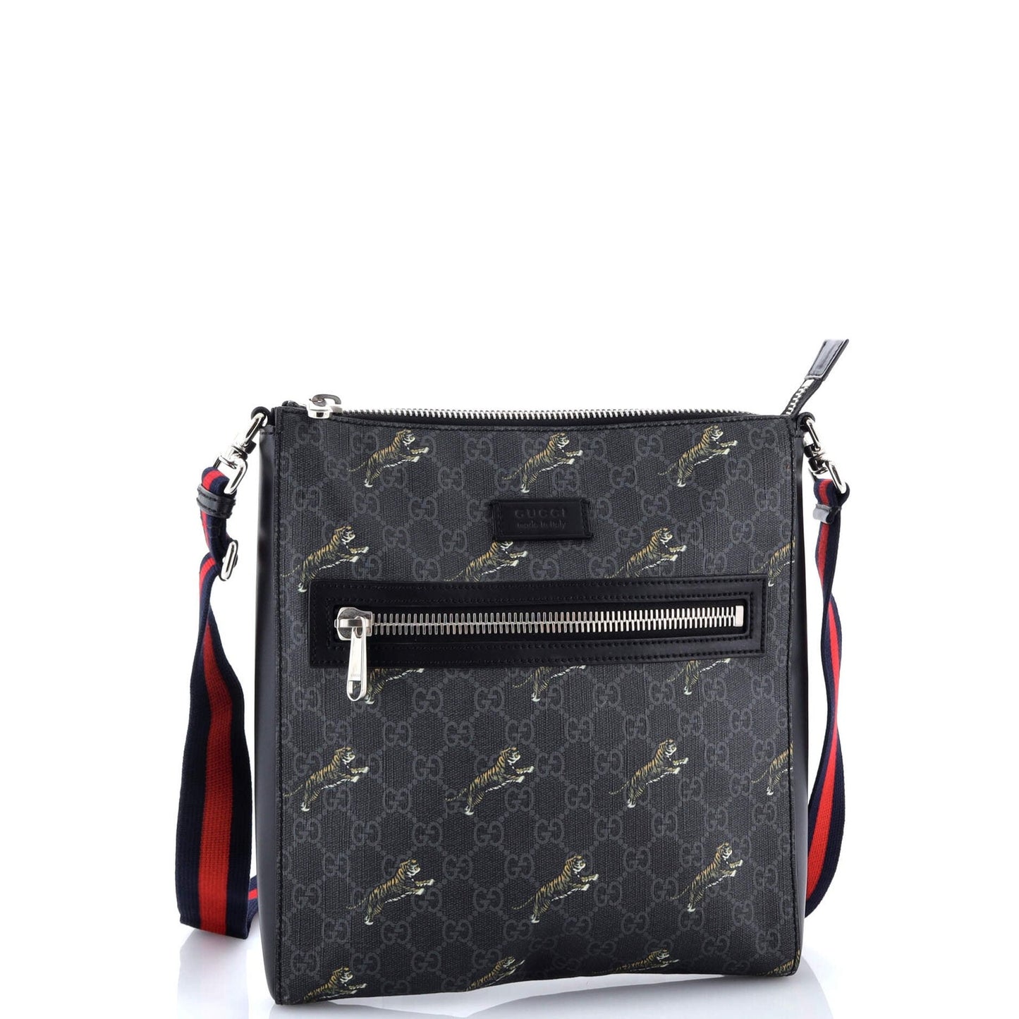 Gucci Web Strap Front Zip Messenger Bag Printed Gg Coated Canvas Medium