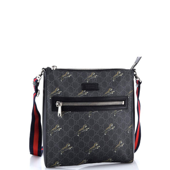 Gucci Web Strap Front Zip Messenger Bag Printed Gg Coated Canvas Medium