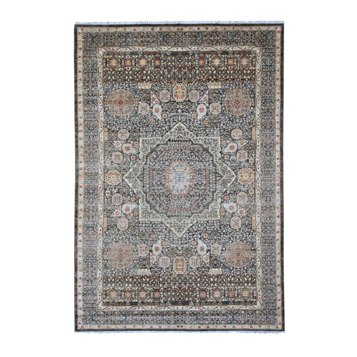6'1"X9' Brown 14Th Century Mamluk Dynasty Pattern Hand Knotted Wool Rug