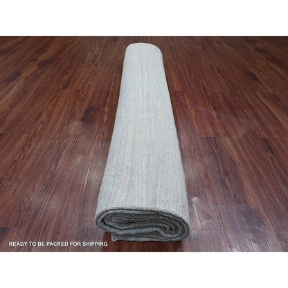 9'1"X12' Beau Blue Flat Weave Solid Design Hand Woven Hand Spun Wool Rug