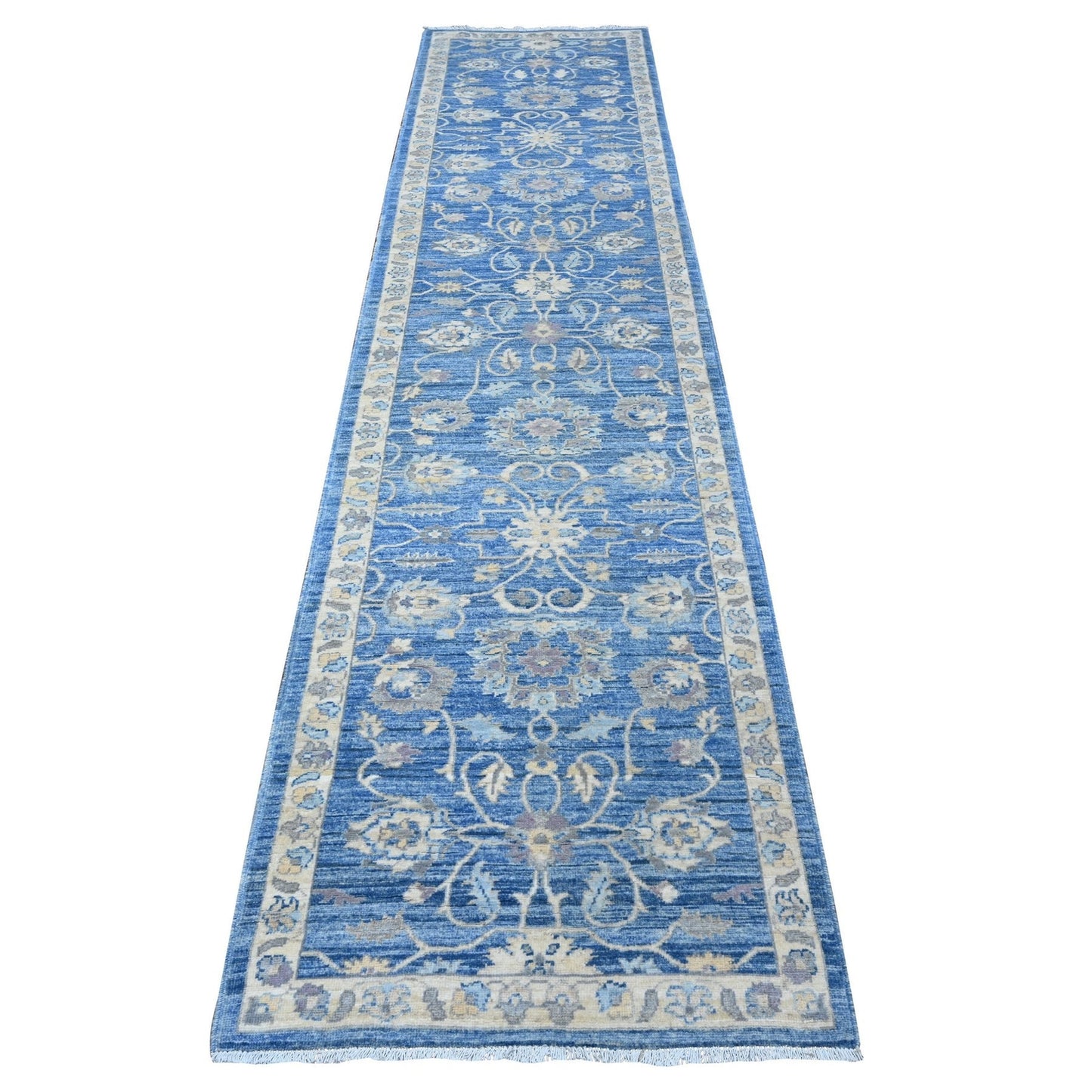 2'7"X11'8" True Blue Hand Knotted Wool Mahal All Over Design Runner Rug