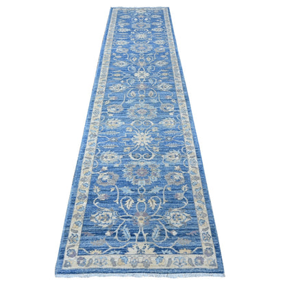 2'7"X11'8" True Blue Hand Knotted Wool Mahal All Over Design Runner Rug
