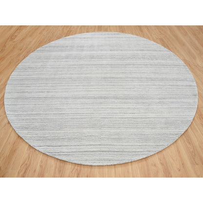 12'X12' Gray Hand Loomed Undyed Natural Wool Modern Design Round Rug