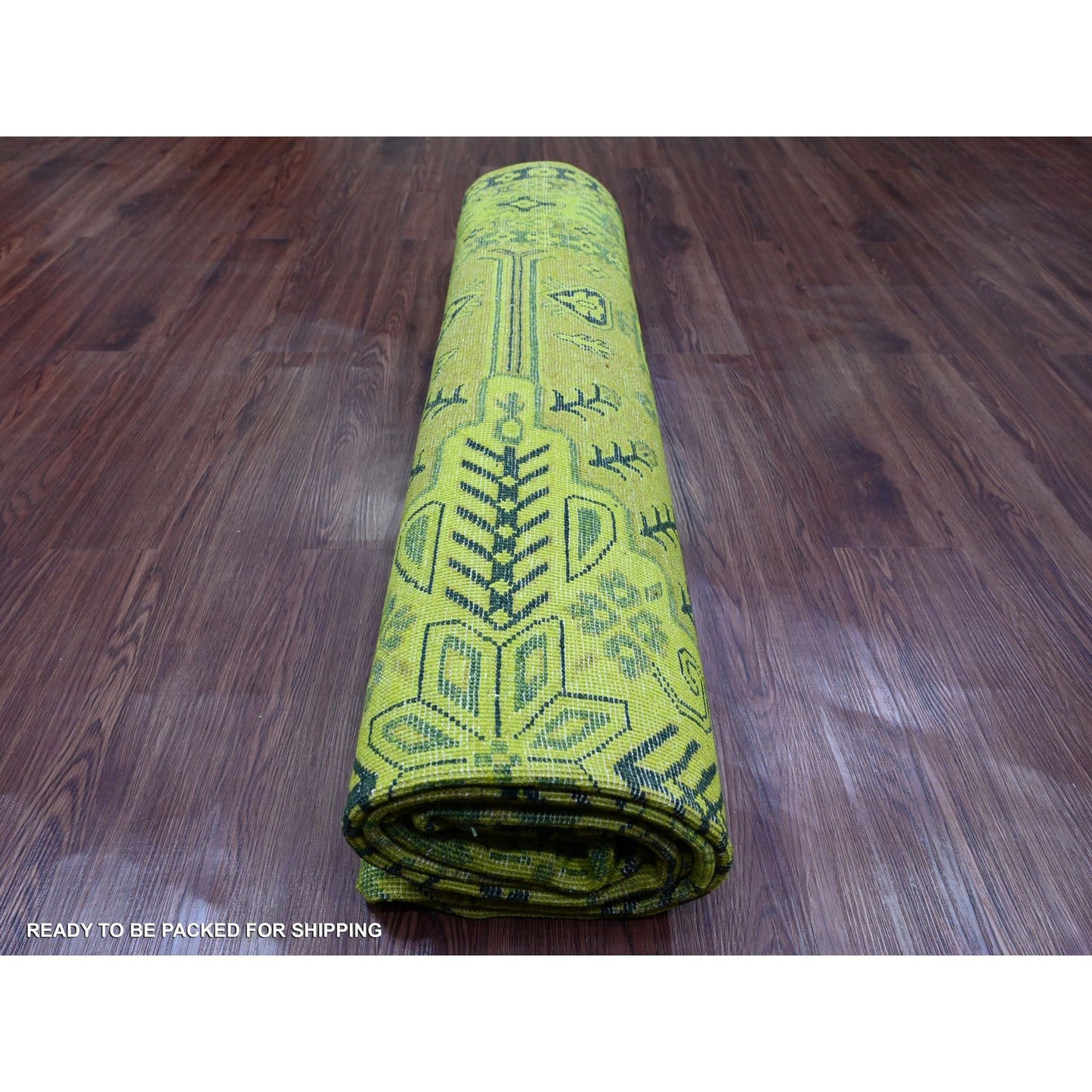 7'9"X9'8" Green Overdyed Kazak Geometric Pattern Hand Knotted Wool Rug