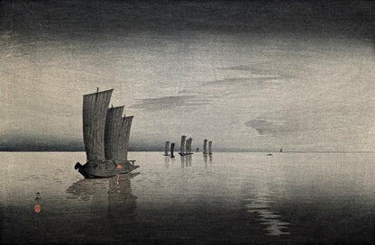 Rare Japanese Woodblock Print "Sailing Boats" By Koson Ohara (Shoson), C. Meiji