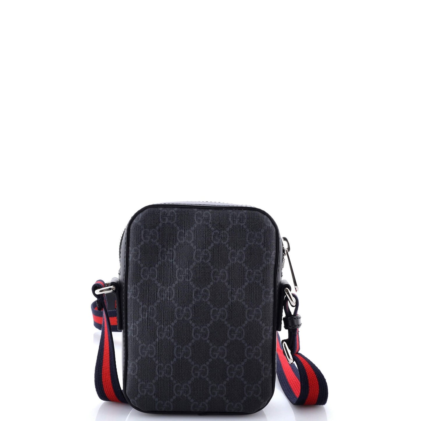 Gucci Web Strap Front Zip Messenger Bag Gg Coated Canvas Mini