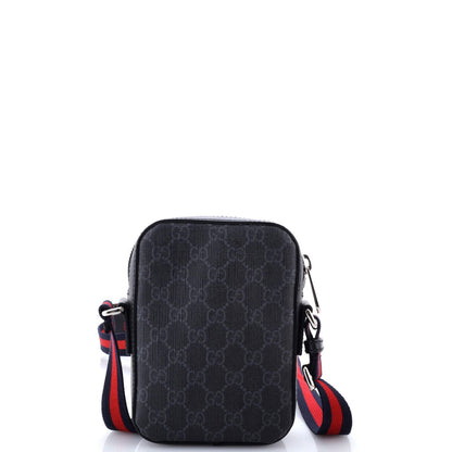 Gucci Web Strap Front Zip Messenger Bag Gg Coated Canvas Mini