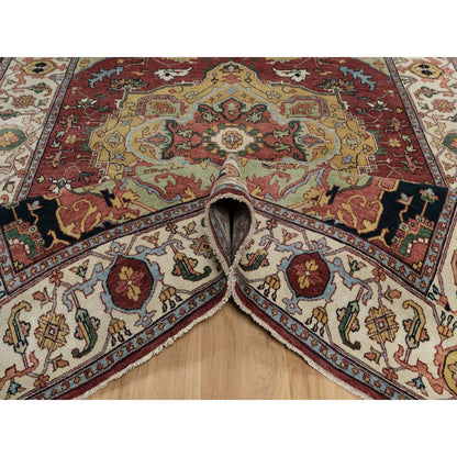 6'1"X9'2" Red Antiqued Fine Heris Re-Creation Hand Knotted 100% Wool Rug